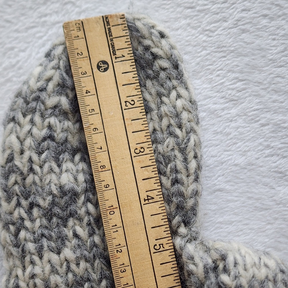 Handmade Wool Mittens Mens Womens Medium Large Grey White Chunky Knit Gloves - Picture 7 of 10